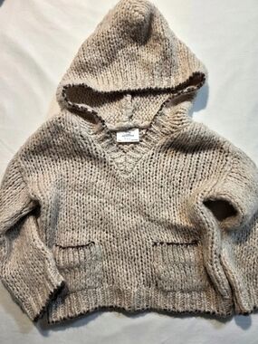 Zara Baby Chunky Knit Hooded Sweater Oatmeal Trim 2-3Y (98cm)